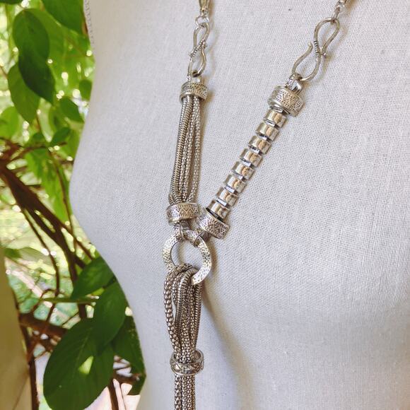 VTG Y2K Signed Erica Lyons Necklace Silver Tone Statement Mixed Chains - Picture 6 of 15